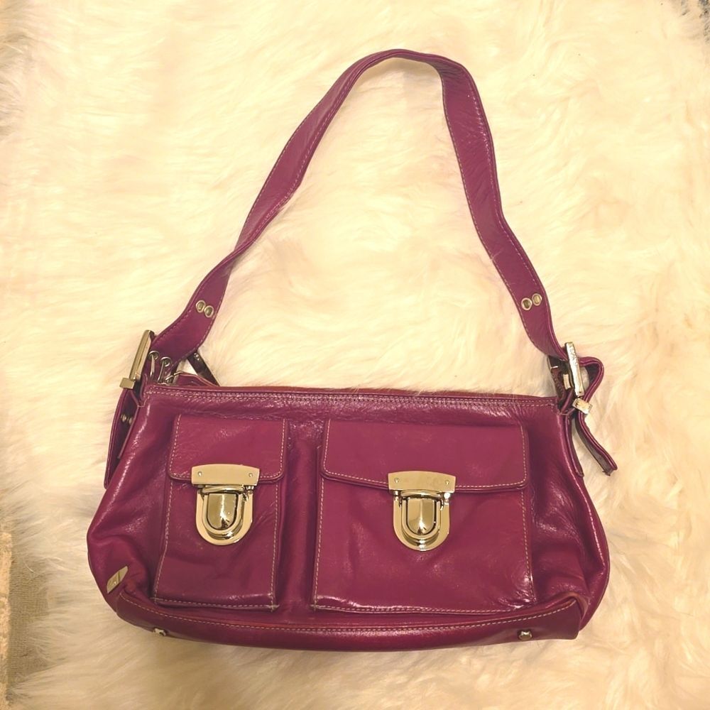 PERLINA Fuchsia Leather Buckle Bag Purse
